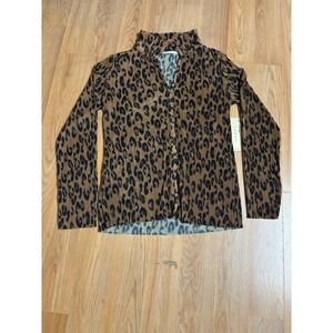 Cyrus Women's‎ Leopard Print Ribbed Mock Neck Button Front Top Size S